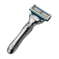 Obraz premium Silver Ergonomic Razor with Blue and Yellow Cartridge on Black Background shaving