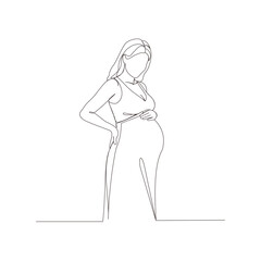 A continuous one-line illustration of a confident pregnant woman standing with her hand on her hip while cradling her baby bump