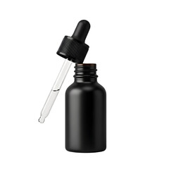 Black Matte Dropper Bottle with Glass Pipette Isolated on White Background