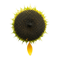 Sunflower Head with One Falling Yellow Petal – Top View Isolated on White