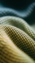 Fototapeta premium Macro texture of sustainable eucalyptus fiber fabric in soft light Extreme close-up of eco mesh textile designed for breathability Natural fleece material detail for autumn fashion layering Artistic o