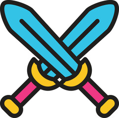 Colorful crossed swords icon, a simple vector graphic for an esports team logo or a fantasy game battle symbol