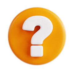 3D Rendered Question Mark Inside Orange Circle Rounded Shape Symbol