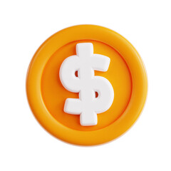Obraz premium Minimalist 3D Rendered Dollar Coin with White Symbol on Orange Background