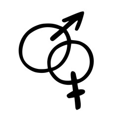 Hand Drawn Mars and Venus Symbols Combined, Gender Equality Doodle Icon, Love Romantic Concept. Isolated. Vector Illustration © Ольга Фурманюк