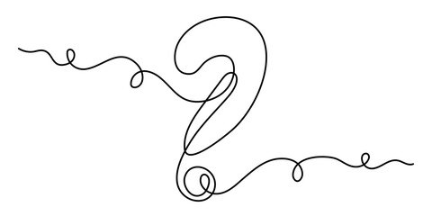 Question mark one line art, hand drawn asking sign, idea continuous contour. Query FAQ concept, finding answer. Editable stroke. Isolated. Vector illustration