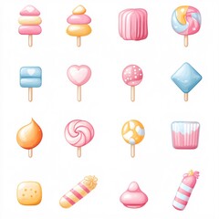 korean pastel candy icons minimal, white background