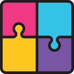Colorful four-piece puzzle graphic for esport team collaboration, business strategy, and creative solutions