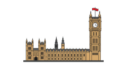 Houses of Parliament illustration iconic London landmark against a white backdrop symbolizing British history and political power for travel blogs.