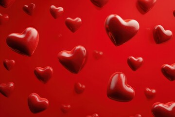 Vibrant display of red hearts floating against a bright background, perfect for expressing love and affection during celebrations or special occasions