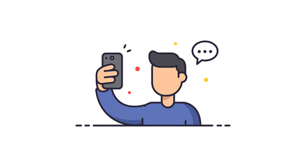 man taking a selfie guy chatting online using a smartphone staying connected through mobile technology perfect for social media or blog posts
