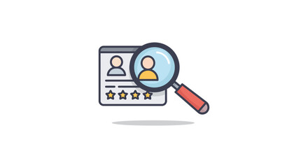 talent acquisition reviewing candidate profiles with a magnifying glass analyzing skills for recruitment promoting career growth and development