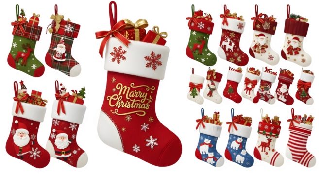 Festive christmas stockings filled with treats ready for holiday cheer