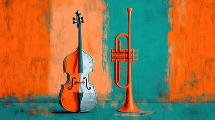 Hobby music concept shown through fusion of musical shapes and textured color fields creating bright artistic composition where strong strokes highlight creative sound energy