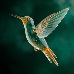 Crystal Hummingbird with Gold Accents in Flight