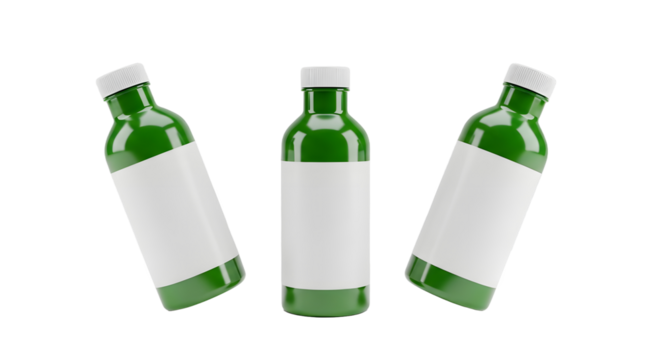 Green Plastic Bottle Mockup with Blank Label for Beverage and Juice Packaging Design - Powered by Adobe