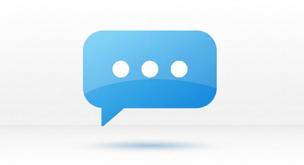Naklejka premium Blue glossy speech bubble icon with three white dots inside, representing message or chat notification