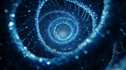 Abstract digital blue glowing eye or dna spiral structure background