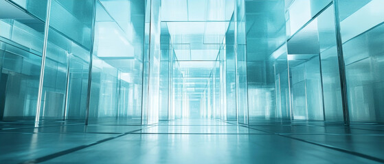 Futuristic blue glass maze corridor abstract architecture background