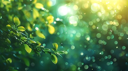 Vibrant green leaves basking in warm golden sunlight with beautiful bokeh.