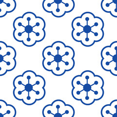 Geometric Floral Seamless Pattern with Blue and White Ornament Motifs &ndash; Clean Modern Holiday Design