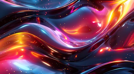Vibrant Abstract Liquid Flowing Waves with Neon Lights and Stars.