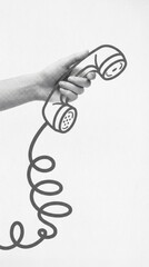 Hand holding retro telephone receiver for important communication news