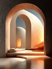 Architectural Arches with Warm Light and Minimalist Design.