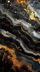 Elegant dark abstract background with golden glitter veins.