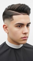 Stylish young man with a modern skin fade haircut and a sharp side part