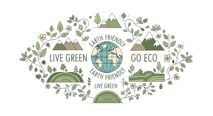 Live Green, Go Eco An Earth-Friendly Message Surrounded by Nature and Mountains Sticker