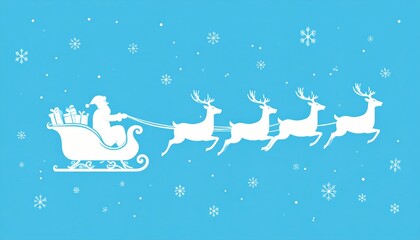 Christmas Eve journey with a festive sleigh and reindeer flying across a snowy blue sky