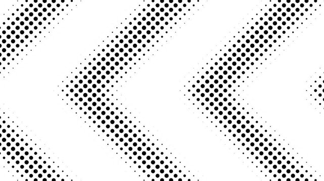 Abstract black and white halftone pattern with diagonal chevron shapes made of dots isolated on white background 4k video