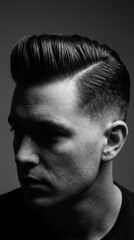 Charming man with stylish haircut gazing into the distance