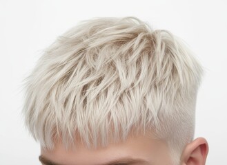 Blonde tousled haircut with short sides and textured top