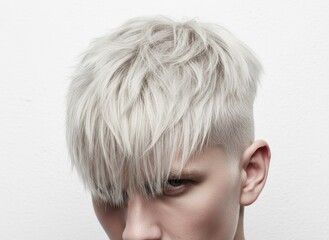 Young Man with Modern Hairstyle Trendy Platinum Blonde Haircut with Shaved Sides