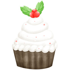 watercolor Christmas dessert cupcake png file