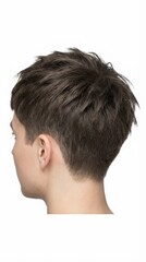 Profile and Back View of a Stylish Short Haircut Featuring Textured Layers and a Cleanly Tapered Neckline on White Background