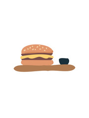 juicy classic hamburger on wooden board illustration