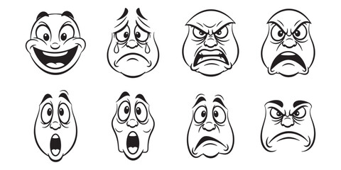 Set of cartoon emotion face drawing