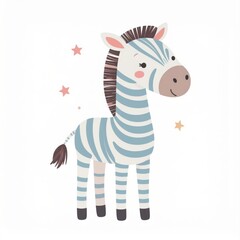 cartoon zebra, minimalist flat hand-drawn lines, muted pastel colors, kids illustration style, white background