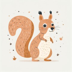 cartoon squirrel, minimalist flat hand-drawn lines, muted pastel colors, kids illustration style, white background