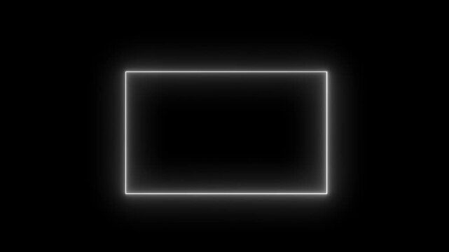 Rectangle frame icon animation glowing neon white color bordar frame display box round shape retro screen photo frame rotation seamless footage line movement on black background. 4k