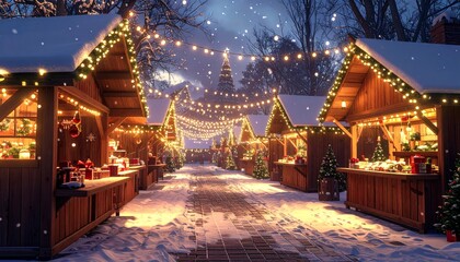 Obraz premium Thai temple architecture shines under the Christmas night sky of the city, gold accents reflecting the light near a snowy Christmas tree