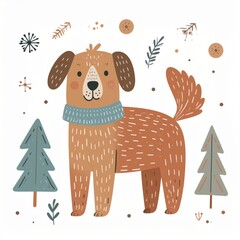 cartoon dog, minimalist flat hand-drawn lines, muted pastel colors, kids illustration style, white background