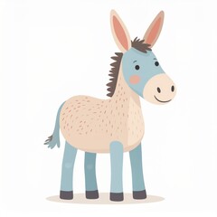 cartoon donkey, minimalist flat hand-drawn lines, muted pastel colors, kids illustration style, white background