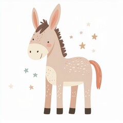cartoon donkey, minimalist flat hand-drawn lines, muted pastel colors, kids illustration style, white background