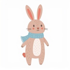 cartoon rabbit, minimalist flat hand-drawn lines, muted pastel colors, kids illustration style, white background