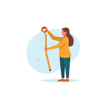 Woman measuring with a tape depicting accuracy and precision in project estimation and planning