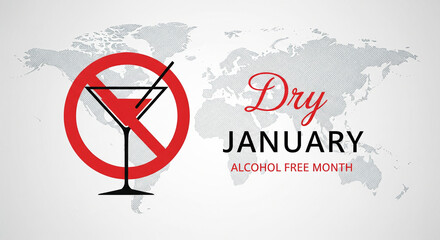 Join the Dry January movement for a healthier start to the year, alcohol free month concept for wellbeing and sobriety with global awareness and support